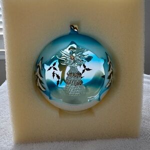 Elegant Blue and Silver Glass Ornament
